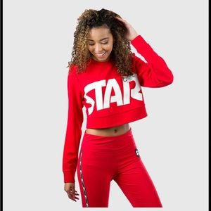 Starter red and white logo cropped sweater women’s size large 90s oversized